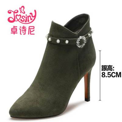 (99欢聚价)卓诗尼2017冬季新款通勤短靴女高…-中山鞋帽